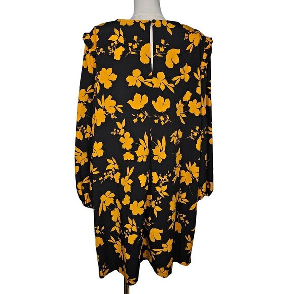Eloquii Balloon Sleeve Floral Print Midi Dress Black Yellow Womens Plus 20 - Picture 3 of 9
